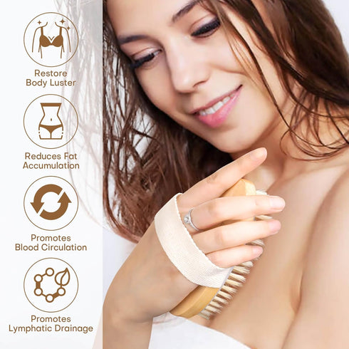 2 Pack Dry Brushing Body Brush, Natural Bristle Dry Brush, Exfoliating Body Brush for Lymphatic Drainage, Cellulite Brush for Full Body, Improving...