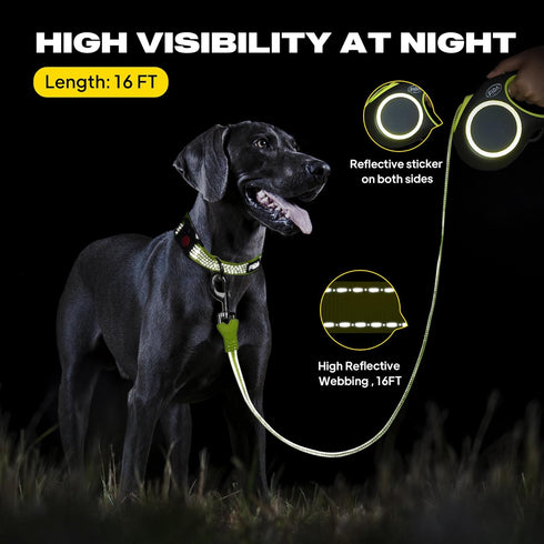 Fida Retractable Dog Leash, Reflective 16ft Heavy Duty Pet Walking Leash for Medium/Large Dog up to 44 lbs, Tangle Free. One-Hand Brake (Medium, N...