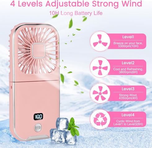 Portable Handheld Fan, Mini Cute Neck Personal Fan with Phone Holder, 3000mAh Rechargeable Power Bank?Small Desk Fan for Home Office Outdoor Trave...