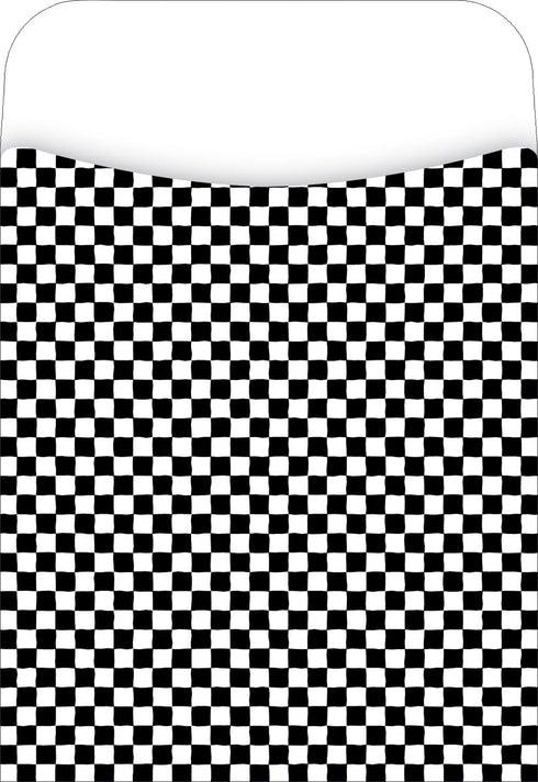 Barker Creek Library Pockets, Black Checks, Great for Holding Library, Index, and Flash Cards, Hall Passes, Recipes, and More!, 3-1/2" x 5-1/8", 3...