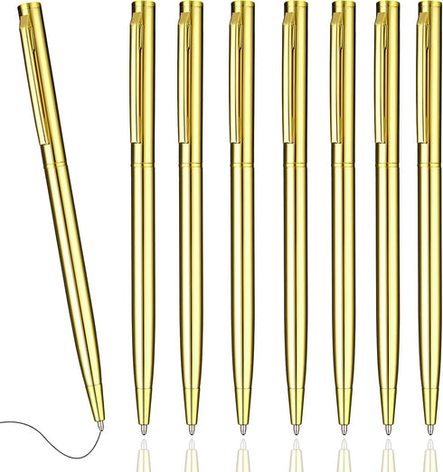 Giantree Slim Metallic Ballpoint Pens, 8Pcs 1.0mm Black Ink Ballpoint Pen Smooth Writing Quick Drying Pen for Office School Supplies(Gold)...