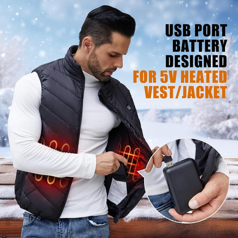 5V/2A Heated Vest Heated Jacket Battery Pack 10000mAh Power Bank for Heating Vests Jackets Coats Hoodies Battery for Electric Vest Jacket for Men ...