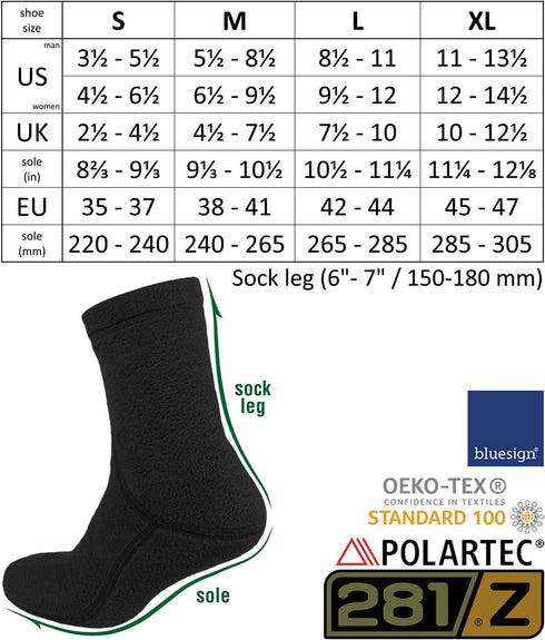 281Z Hiking Warm 6 inch Liners Boot Socks - Military Tactical Outdoor Sport - Polartec Fleece Winter Socks (Medium, Black)...