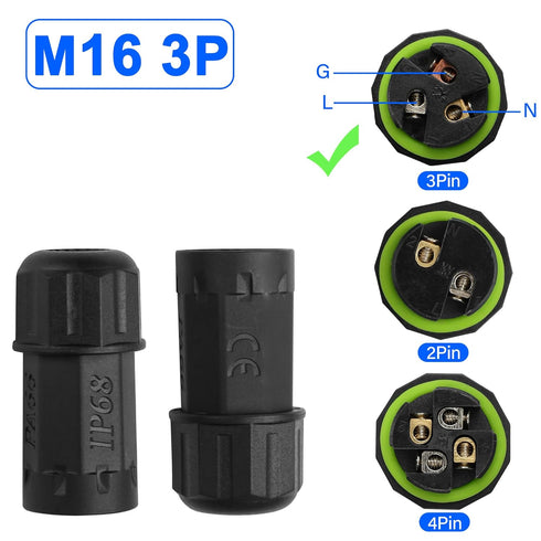 Waterproof Electrical Cable Connector 3 Pin IP68 Outdoor Cable Waterproof Coupler Support to 3.5-10mm Wire Diameter for outdoor billboards, tunnel...