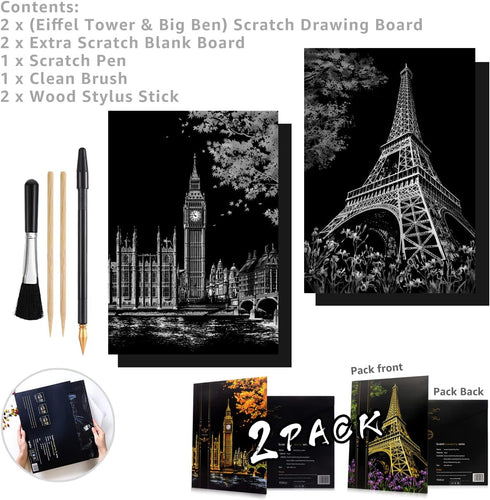 Scratch Painting Kits for Adults & teens, Craft Art Set, Rainbow Scratch Art Painting Paper, Sketch DIY Night View Scratchboard, 16'' x 11.2'' Cre...