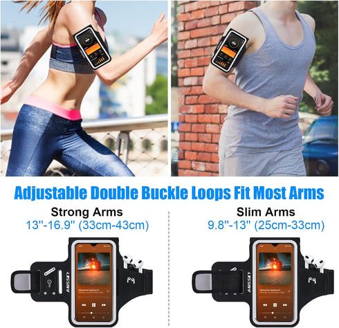 HAISSKY Running Armband with Earbuds Bag Cell Phone Armband for iPhone 14 13 12 11 Pro Max XR XS X, Galaxy S20 S10 Sweat Resistant Sports Phone Ho...