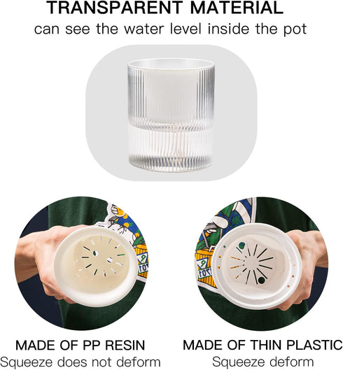 Self Watering Planter,Indoor Plants Pots for 4 Inch,2 Pack Clear White Plastic Flower Pot with Wick Rope,Home Modern Cylindrical Ribbed Decorative...
