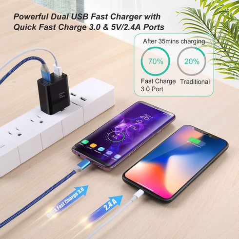 Dual USB Wall Charger, Costyle 3 Pack 30W 2 Ports Adaptive Fast Charging Block Quick Fast Charger 3.0 & 5V 2.4A Wall Plug Compatible iPhone 13 12 ...