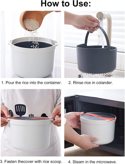 Microwave Rice Cooker,Microwave Rice and Pasta Cooker with Rice Spoon Easy Cooking or Reheating Set, Red...