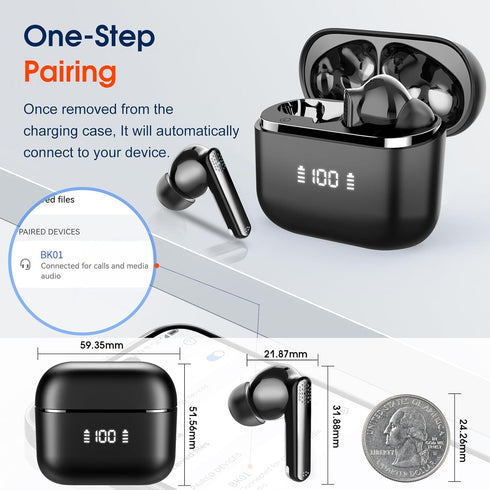 Wireless Earbuds, Bluetooth 5.3 Headphones Stereo Bass with Noise Cancelling Mic, 48Hrs Playtime in Ear Ear Buds with LED Power Display Charging C...