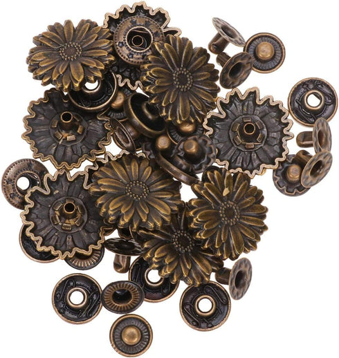 ARTIBETTER 10 Sets Antique Snaps Button Bronze Vintage Metal Snap Leather Fastener Flower Sewing Snaps for Handbag Purses Bags Clothes Leather Sew...