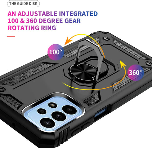 Military Grade Drop Impact for Samsung Galaxy A23 5G Case 360 Metal Rotating Ring Kickstand Holder Armor Heavy Duty Shockproof Case for Galaxy A23...