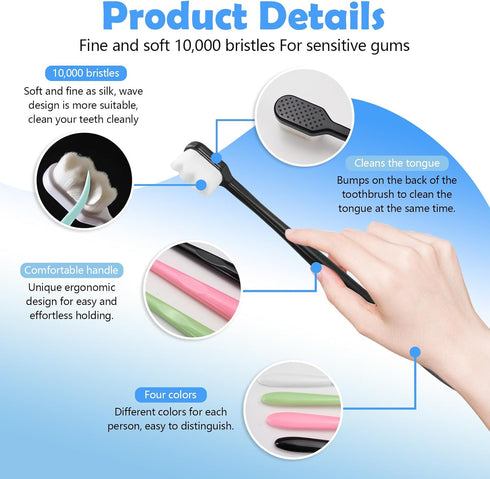 4Pcs Wave Style Extra Soft Toothbrush, Nano Toothbrush for Sensitive Gums Micro-Nano Manual Toothbrush with Soft Floss Bristle for Gum Care Protec...