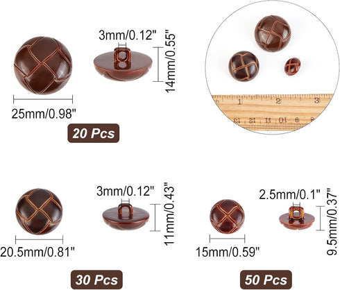 CHGCRAFT 100Pcs 3 Size 1-Hole Plastic Buttons Round Brown Plastic Imitation Leather Buttons Set for Blazer Suits Sport Coat Uniform Jacket Sewing ...