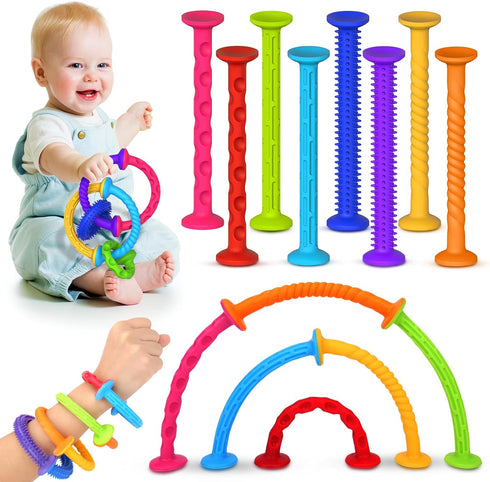 Toddlers Suction Toys Bath Toy: 8pcs Slicone Baby Suction Cup Toys No Hole Bath Toys Great Toddlers Travel Toys Sensory Fidget Toys for babies boy...