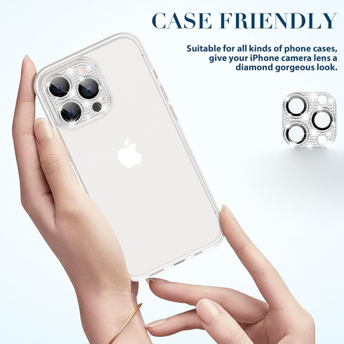 Goton for iPhone 15 Pro Max & 15 Pro Camera Lens Protector Bling Glitter, Diamond Metal Lens Cover Tempered Glass Screen Protector for 15 Promax /...