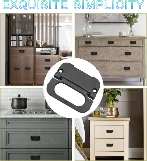 3 inch Flush Pull Ring Handles Hidden Recessed Furniture Grip, Metal Black Flush Ring Sliding Pull Handle with Screws for Cabinet Drawers Cupboard...