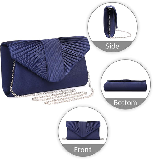 Labair Womens Evening Bag Pleated Satin Clutch Wedding Dressy Formal Handbag Crossbody Shoulder Bag...