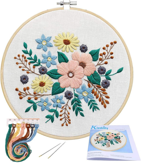KISSBUTY Full Range of Embroidery Starter Kit with Pattern, Stamped Embroidery Kit Including Embroidery Cloth with Pattern, Bamboo Embroidery Hoop...
