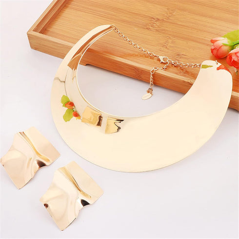 Punk Chunky African Choker Collar Necklace Drop Dangle Earrings Set 14K Gold Silver Plated Exaggerated Gothic Thick Statement Necklace for Women H...