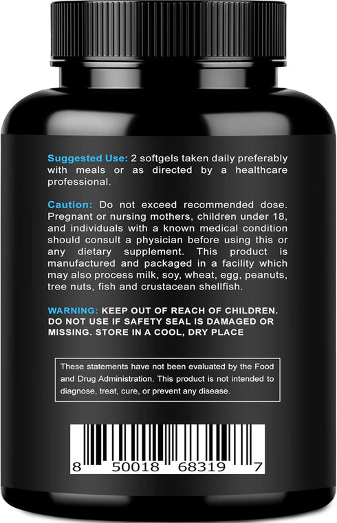Omega 3 Fish Oil 2000mg, 800mg EPA and 600mg DHA - Enteric Coated and Burpless - Supports Joint, Brain, and Heart - Burpless, Non-GMO, 3rd Party L...