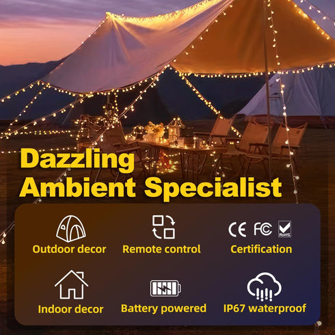 Globe String Lights, Crystal Globe Fairy String Lights Battery Operated with 33 Foot 80LED, Remote, IP67 Waterproof Indoor Outdoor Hanging Decorat...