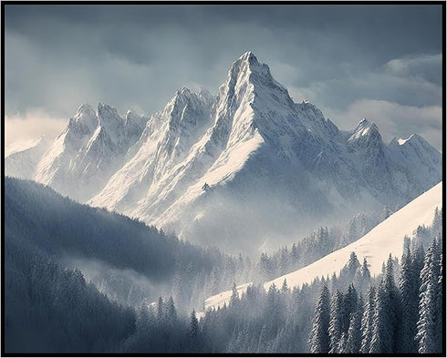 Posterizer 1 pcs-beautiful snowy mountain and trees winter scene-Landscape & Nature Art-GIft for Men Women Teens-Living Room Bedroom Decor- unfram...