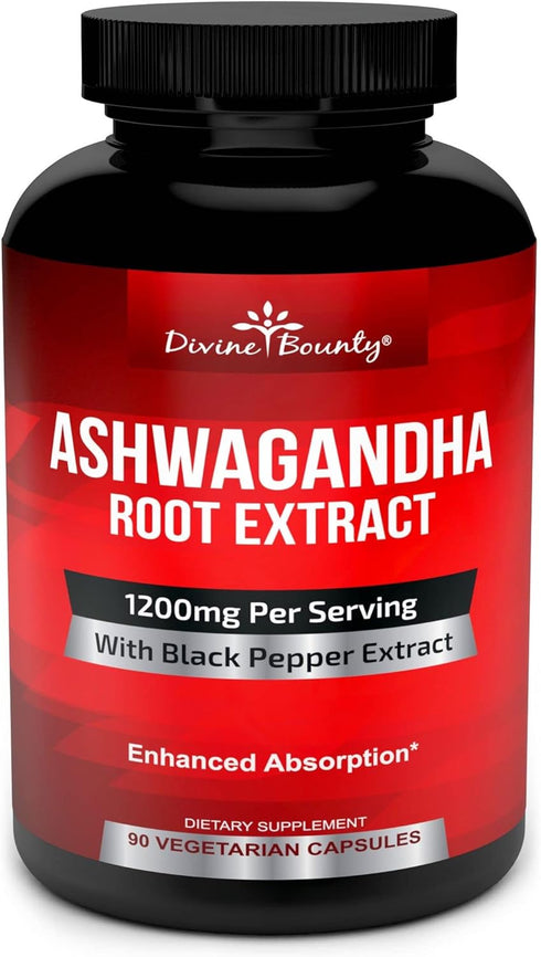Divine Bounty Organic Ashwagandha Capsules - 1200mg Ashwagandha Powder with Black Pepper for Enhanced Absorption - Ashwaganda Supplement for Calmn...