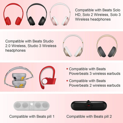 Alitutumao Replacement Charger Cable Power Supply Cord Compatible Wireless Beats by Dr.Dre Powerbeats 2 or 3 Solo Studio Headsets Earphones (Red)...