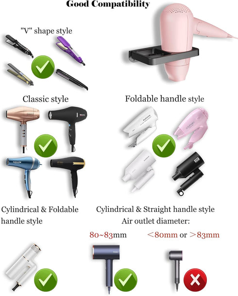Hair Dryer Holder Blow Dryer Holder Compatible with Flat Iron Holder Wall Mount for Hair Tool Storage Organizer Straightener Holder Rack Build in ...