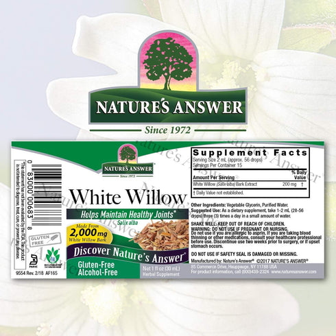 Nature's Answer Alcohol-Free White Willow Bark 2000mg 1oz Extract | Promotes Joint Function | Super Concentrated | Vegetarian, Non-GMO, Gluten Fre...