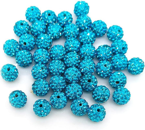 100 Pieces Rhinestone Clay Beads 10 mm Polymer Clay Crystal Beads Round Charms Diamond Beads for Jewelry Making DIY Necklace Bracelet (10mm Lake B...