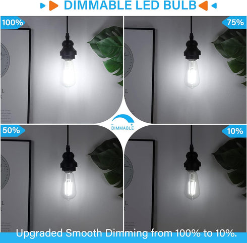 MAXvolador Vintage LED Edison Bulb Dimmable 60W Equivalent 850 Lumens, 6W Edison Light Bulbs 5000K, Antique ST58 LED Filament Bulb E26 Base, Pack ...