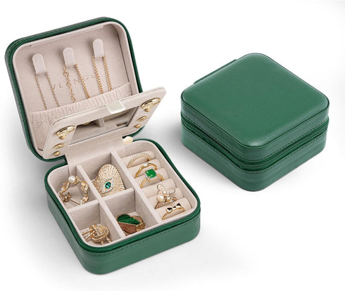 Vlando Small Travel Jewelry Box Organizer - Mirrored Jewelries Necklaces Rings Earrings Necklace Storage Case, Dark Green...