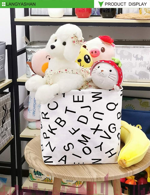 LANGYASHAN Square Storage Baskets Waterproof Canvas Children Laundry Nursery Hamper for Shelves Gift Baskets Toy Organizer Room Decor (Square alph...