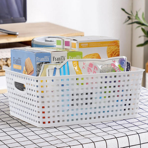 Plastic 8 L Storage Baskets, Medium Kitchen Baskets, White, 4 Packs...