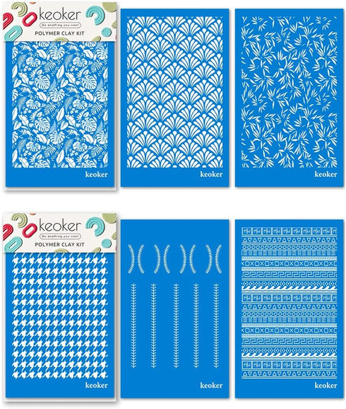 Silk Screen Stencils for Polymer Clay, 6PCS Reusable Silkscreen Print Kit, Working with Polymer Clay Earrings Cutters for Printing on Clay & Other...