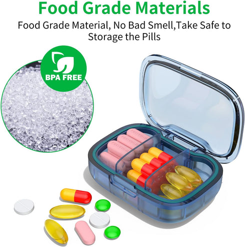 2 Pack 3 Compartment Small Pill Box, Moisture Proof Pill Case, Travel Pill Organizer for Pocket Purse, Daily Portable Medicine Vitamin Box, Fish O...