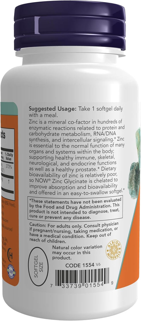 NOW Supplements, Zinc Glycinate with 250 mg Pumpkin Seed Oil, Supports Prostate Health*, 120 Softgels (Packaging May Vary)...