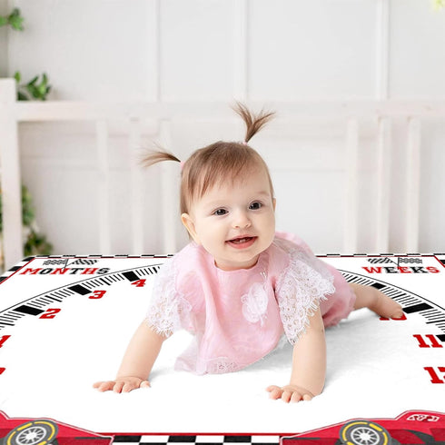 CSFOTO Racing Car Baby Monthly Milestone Blanket Newborn Growth Record Prop Milestone Blanket for Baby Boy Photography Props for Newborn Baby Show...