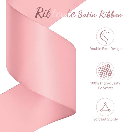 Pink Satin Ribbon 3 Inch x 15 Yards Double Face Wide Large Silk Satin Ribbon for Wedding, Ceremony Kit Decoration, Chair Sash, Gift Wrapping, Craf...