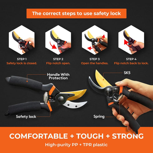 Bypass Pruning Shears for Garden - Effortless Pruning Shears for Grapevines, Bonsai Gardens - Trim Tree Branches and Flowers with Ease, with SK5 S...