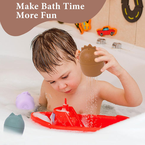 Bath Toys for Kids Ages 1-3 - Set of 5 Animal Shaped Silicone Bath Toys for Baby and Toddlers from 6 Months - Non Toxic Baby Bath Toys - Easy to C...