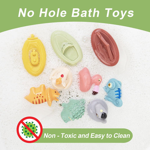 Bath Toys for Kids Ages 1-3 , 9 Pack No Hole Animal and Float Boats Baby Bath Toys for Babies 6-12 Months, Baby Pool Bathtub Toys Presents for Pre...
