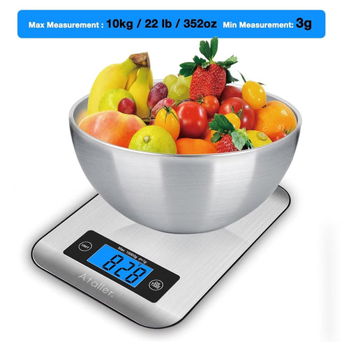 Ataller Digital Kitchen Scales, 304 Stainless Steel Food Scales, Professional Food Weighing Scales with Large LCD Display, Incredible Precision up...
