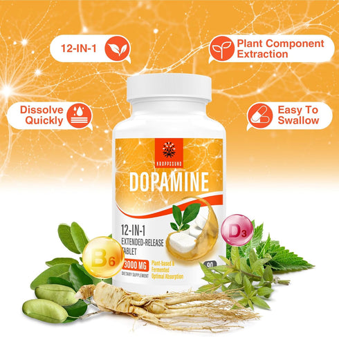 Natural Dopamine Supplement - 90 Tablets (1 Bottle)...