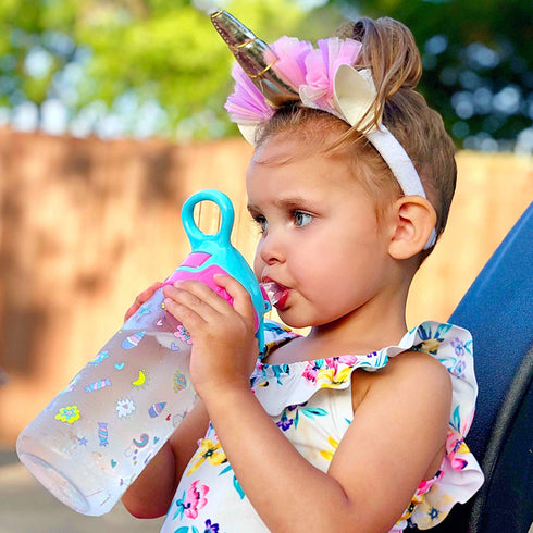 Nuby Push Button Flip-it Soft Spout Tritan Water Bottle, Pink Unicorns, 18 Oz...