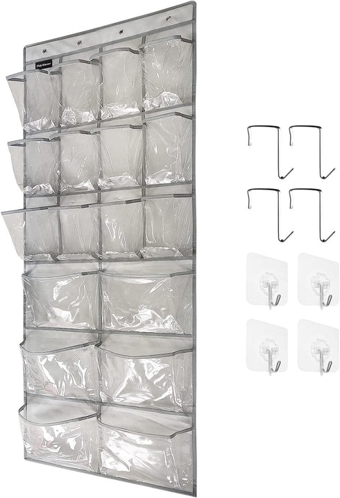 1 Pack Extra Large Hanging Crystal Clear Over Door Shoe Organizers,closet shoe organizer shoe rack organizer shoe storage,12+6Pockets,8Hooks,Grey?...
