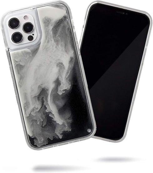 SteepLab Flowing Neon Sand Liquid Case for iPhone 12 Pro Max (2020, 6.7") - Full Body Protection with Raised Bezel - Hi Contrast Black n White...