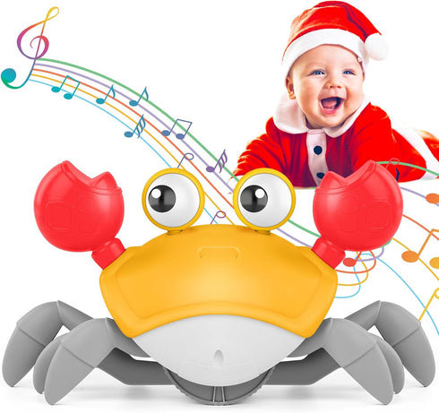 Crawling Crab Baby Toy, Tummy Time Toy for Toddler & Newborn, Light-Up Walking Dancing Moving Crab with Music & Obstacle Avoidance, Infant Recharg...